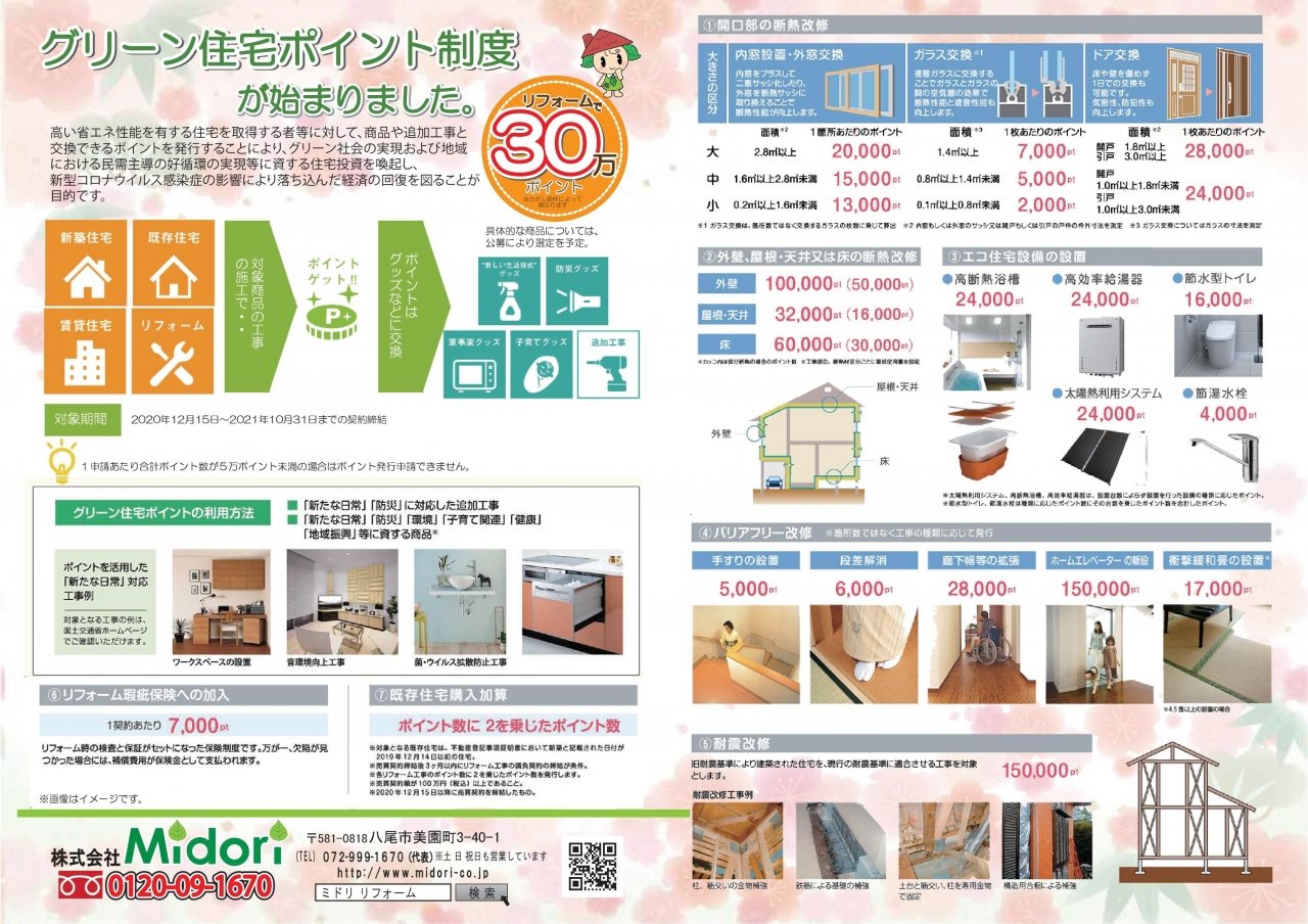 グリーン住宅ポイント制度が始まりました。